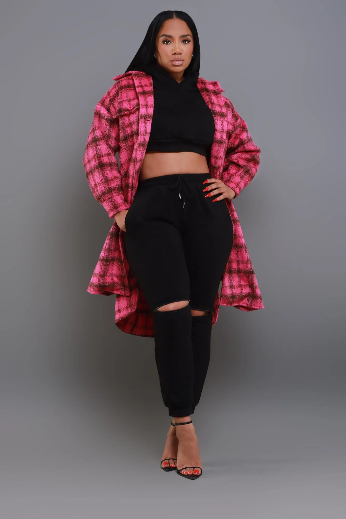 Pink Oversized Flannel Coat