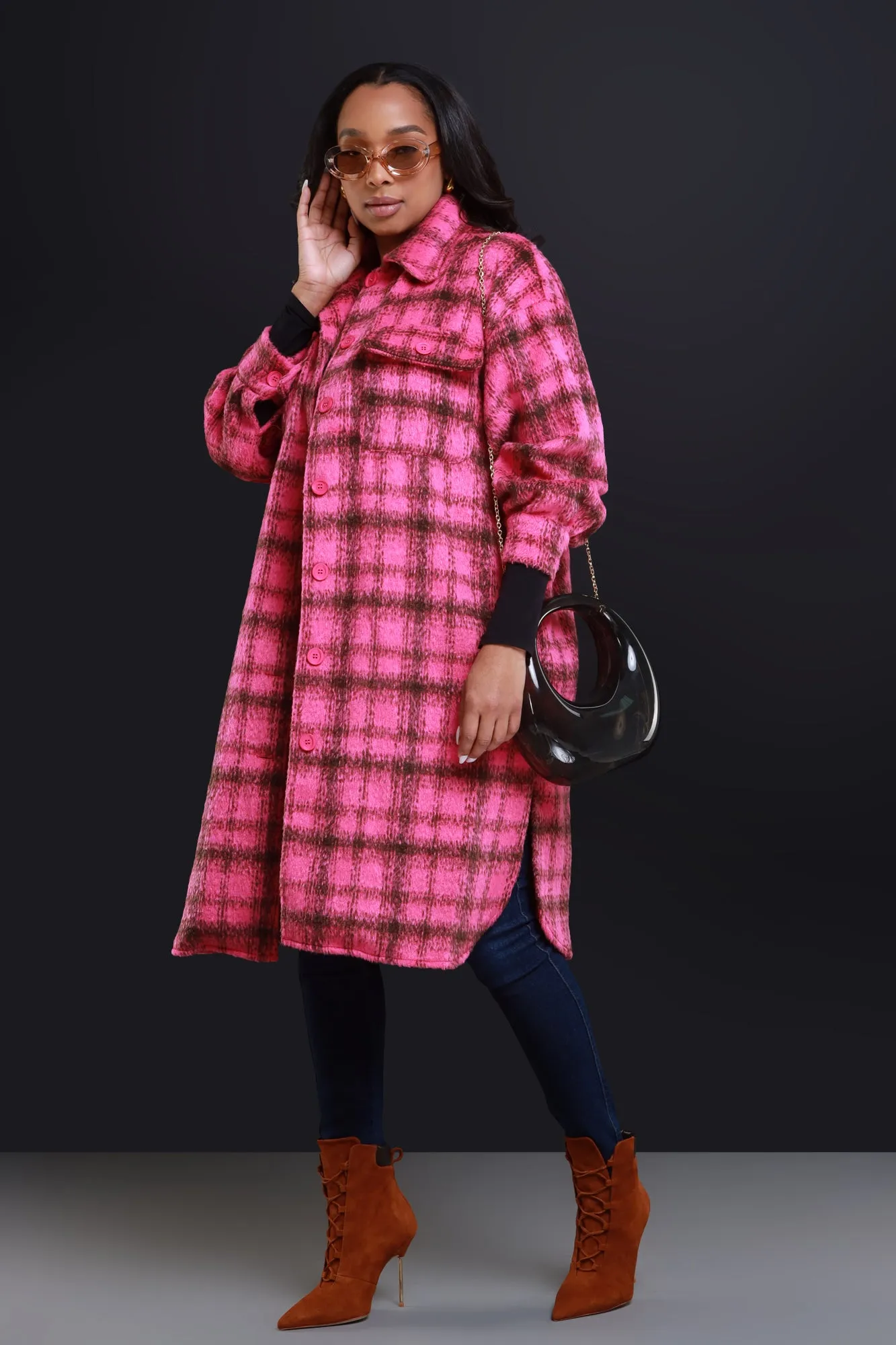 Pink Oversized Flannel Coat