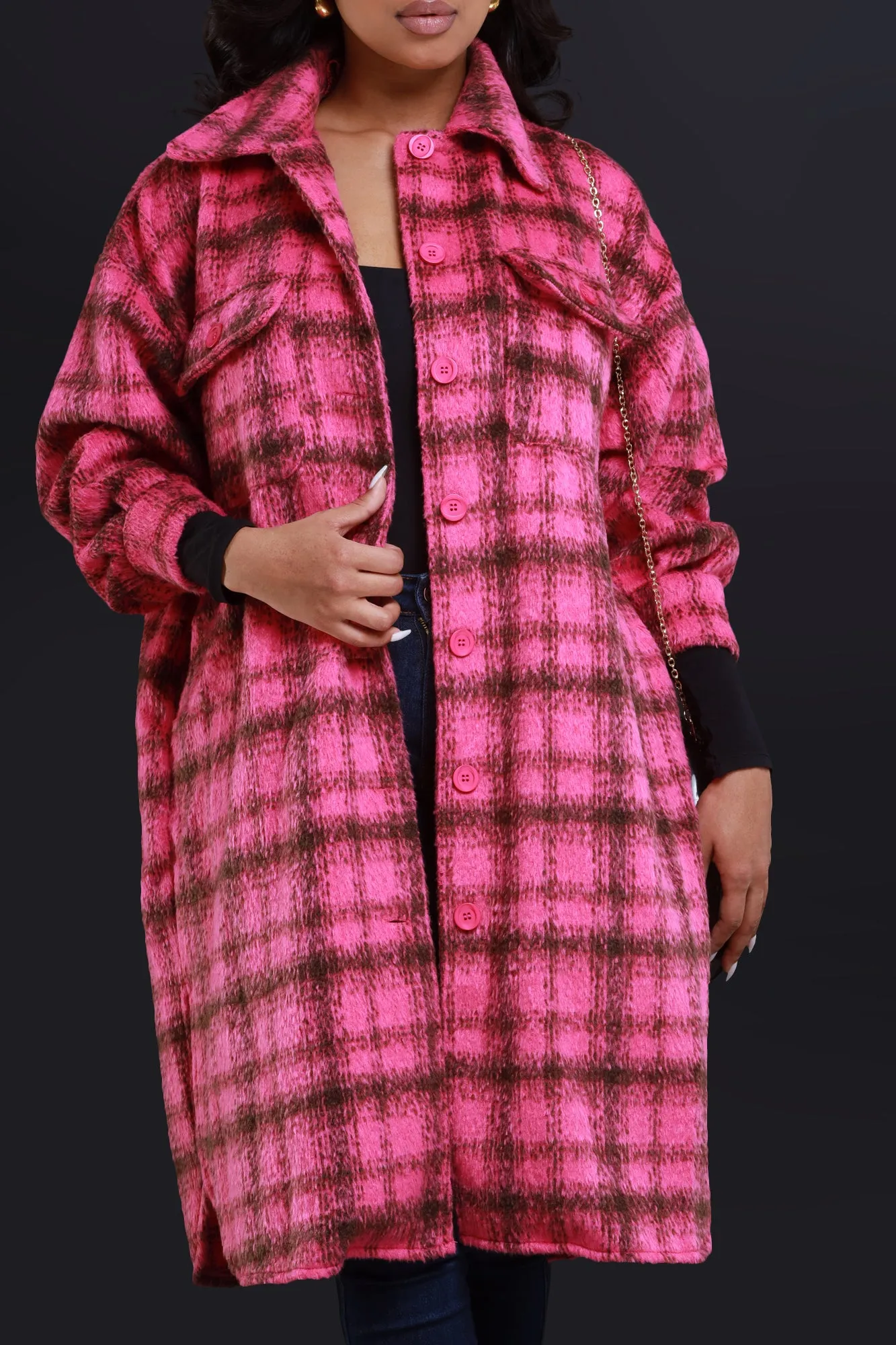 Pink Oversized Flannel Coat