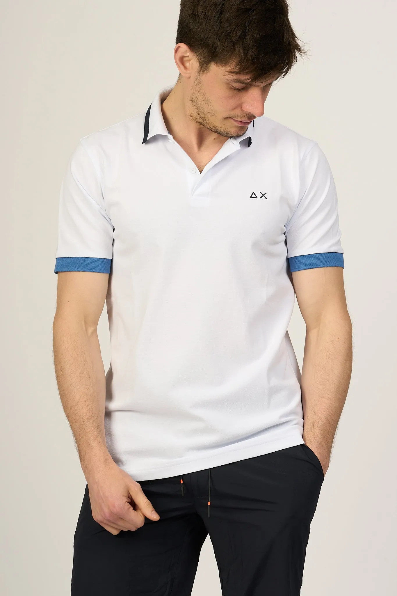 Sun 68 men's white polo shirt with big stripes