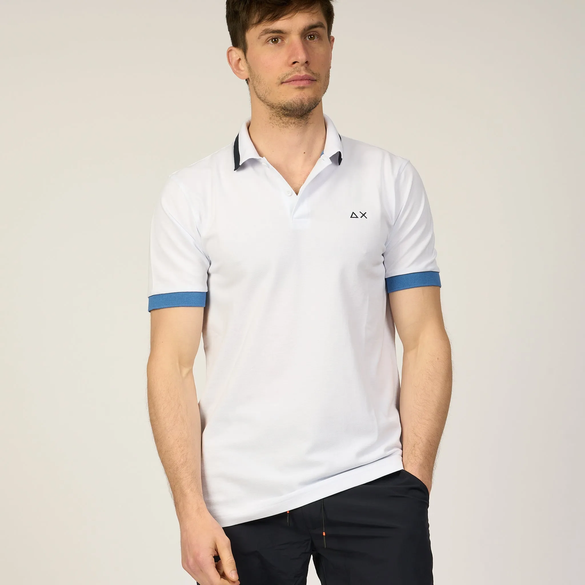 Sun 68 men's white polo shirt with big stripes