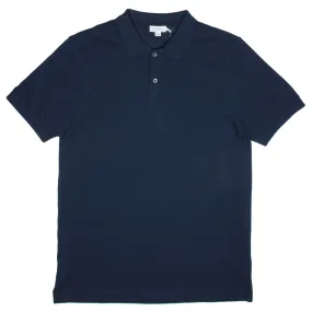 Sunspel Navy Piqué Polo Shirt