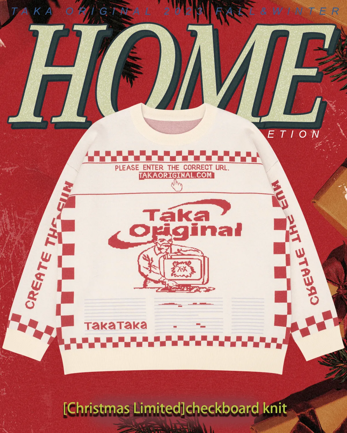 TAKA Original Moody Bob mosaic checkboard knit jumper red