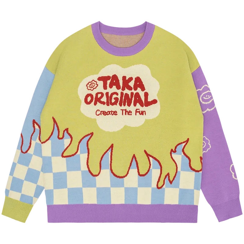 TAKA Original That's Fun checkboard flame knit jumper