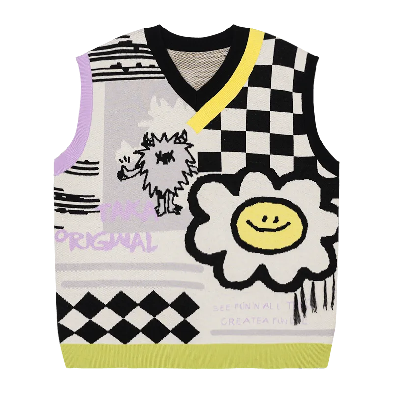 TAKA Original That's Fun Daisy checkerboard knit vest