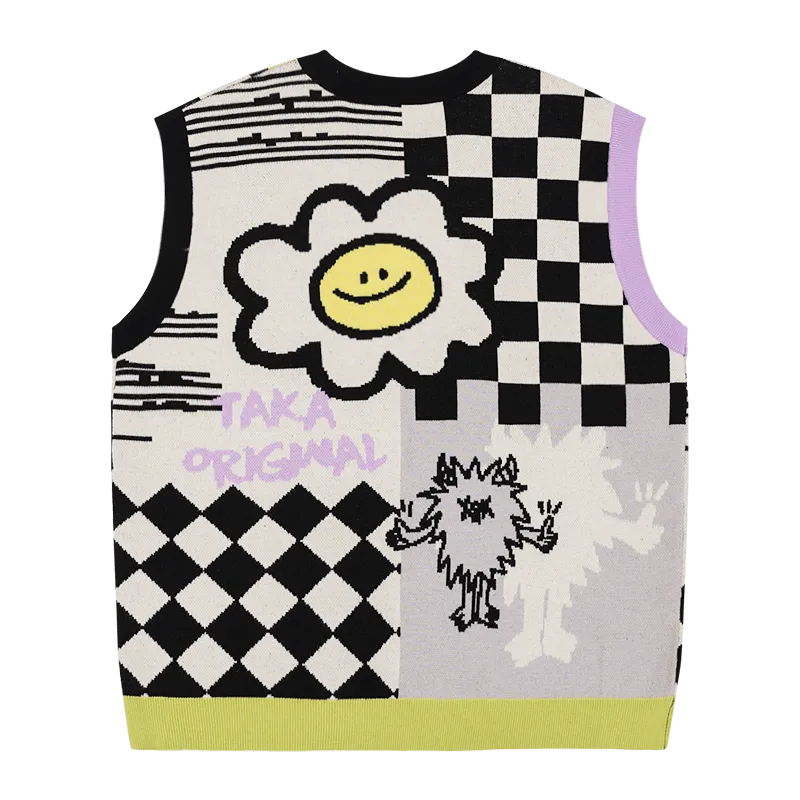 TAKA Original That's Fun Daisy checkerboard knit vest