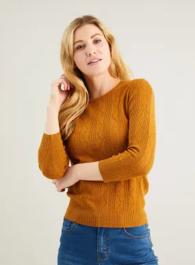 Tan Pointelle Fine Knit Jumper Size 16 - Shop Tu Jumpers