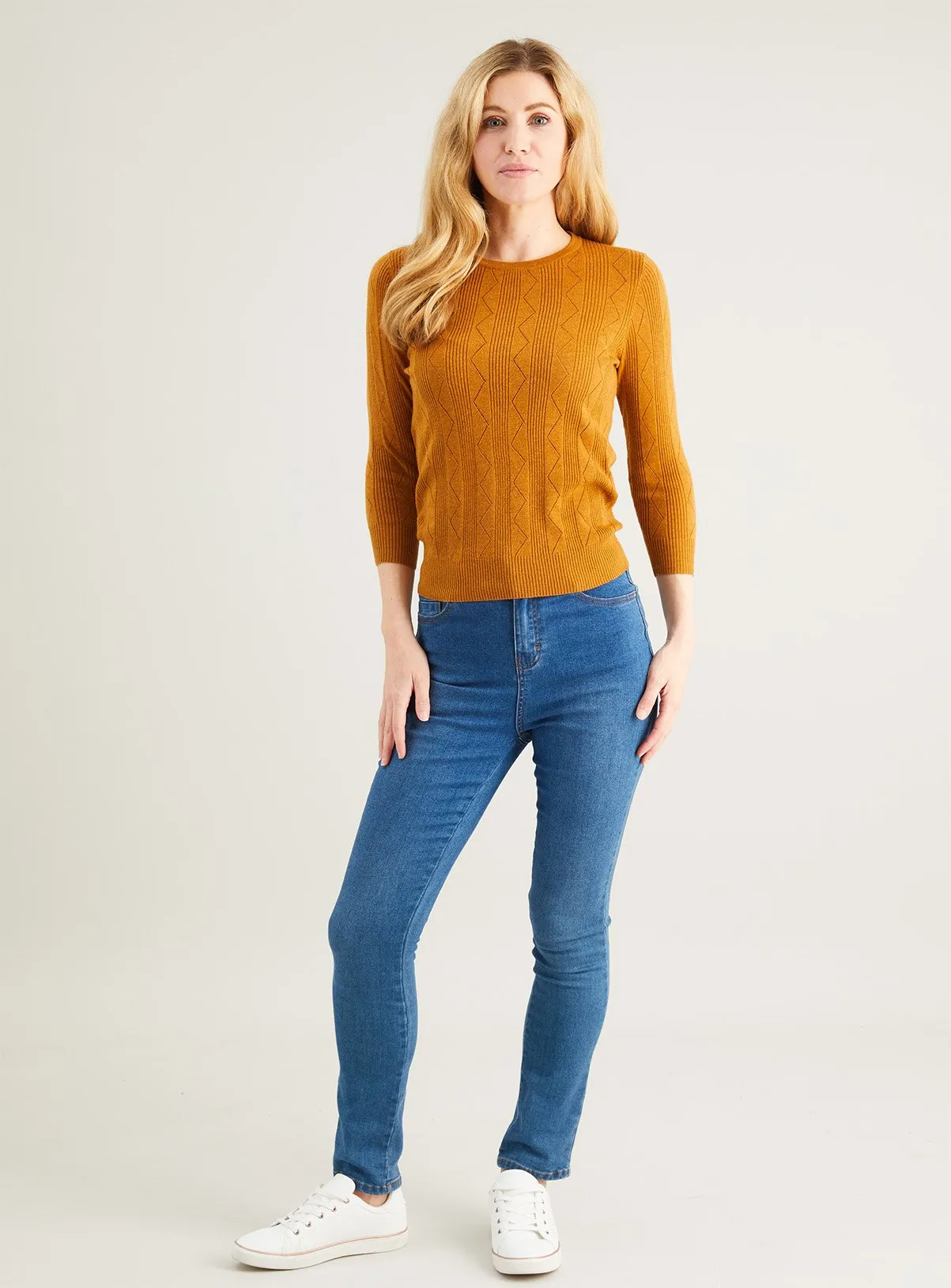 Tan Pointelle Fine Knit Jumper Size 16 - Shop Tu Jumpers