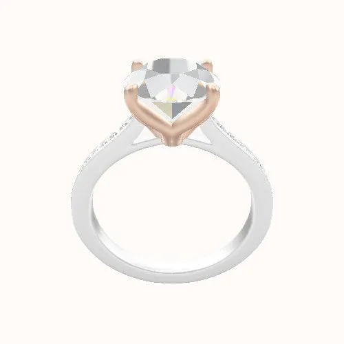 Tapered Channel Set Engagement Ring With Petal Four Prong Head