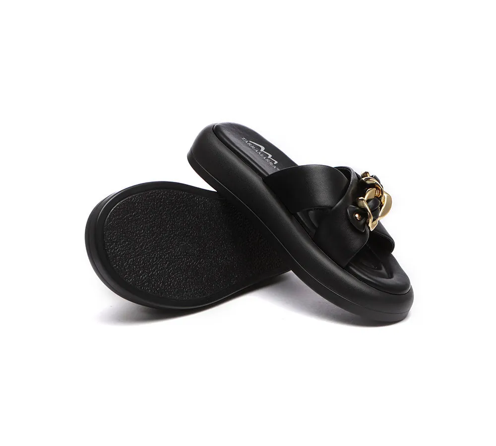 Metal Embellished Platform Slides Women Chiffon