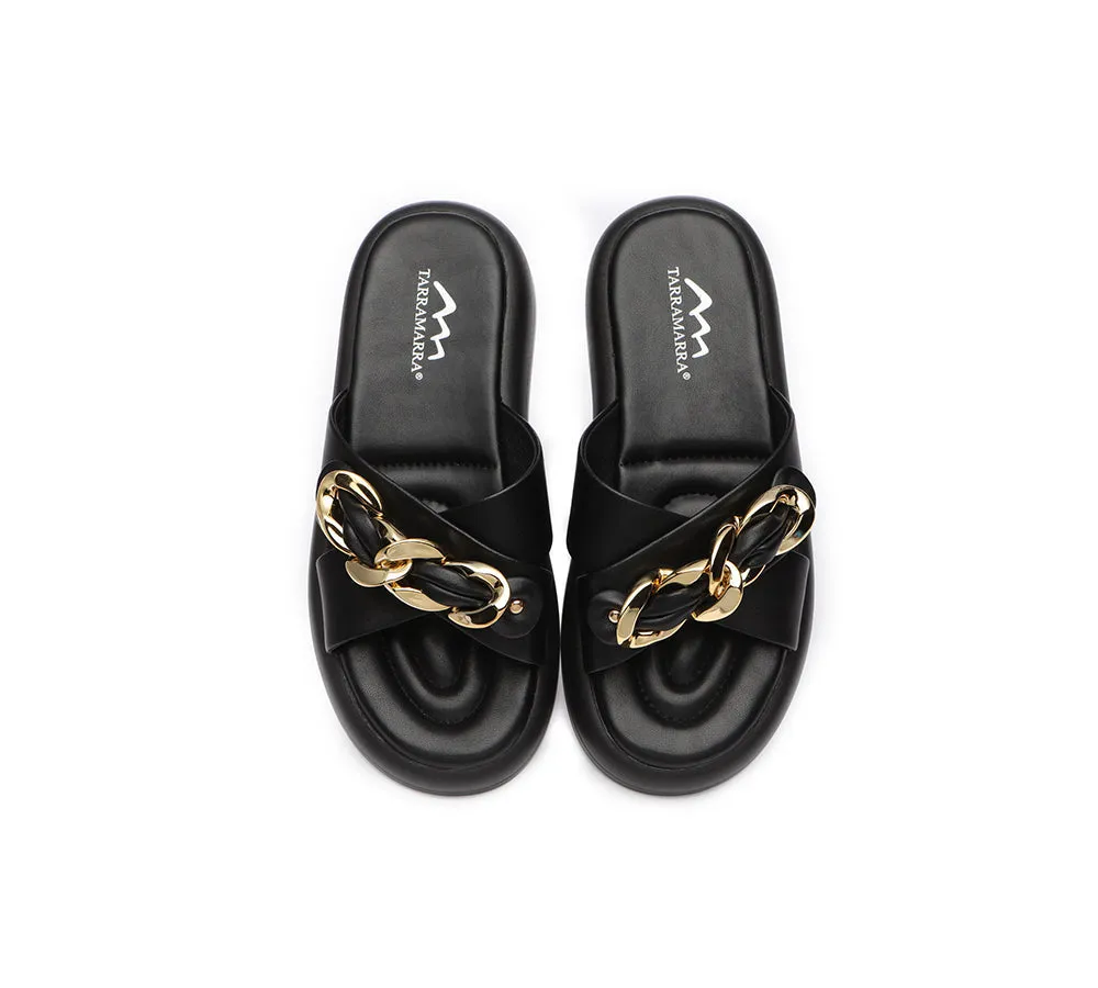 Metal Embellished Platform Slides Women Chiffon