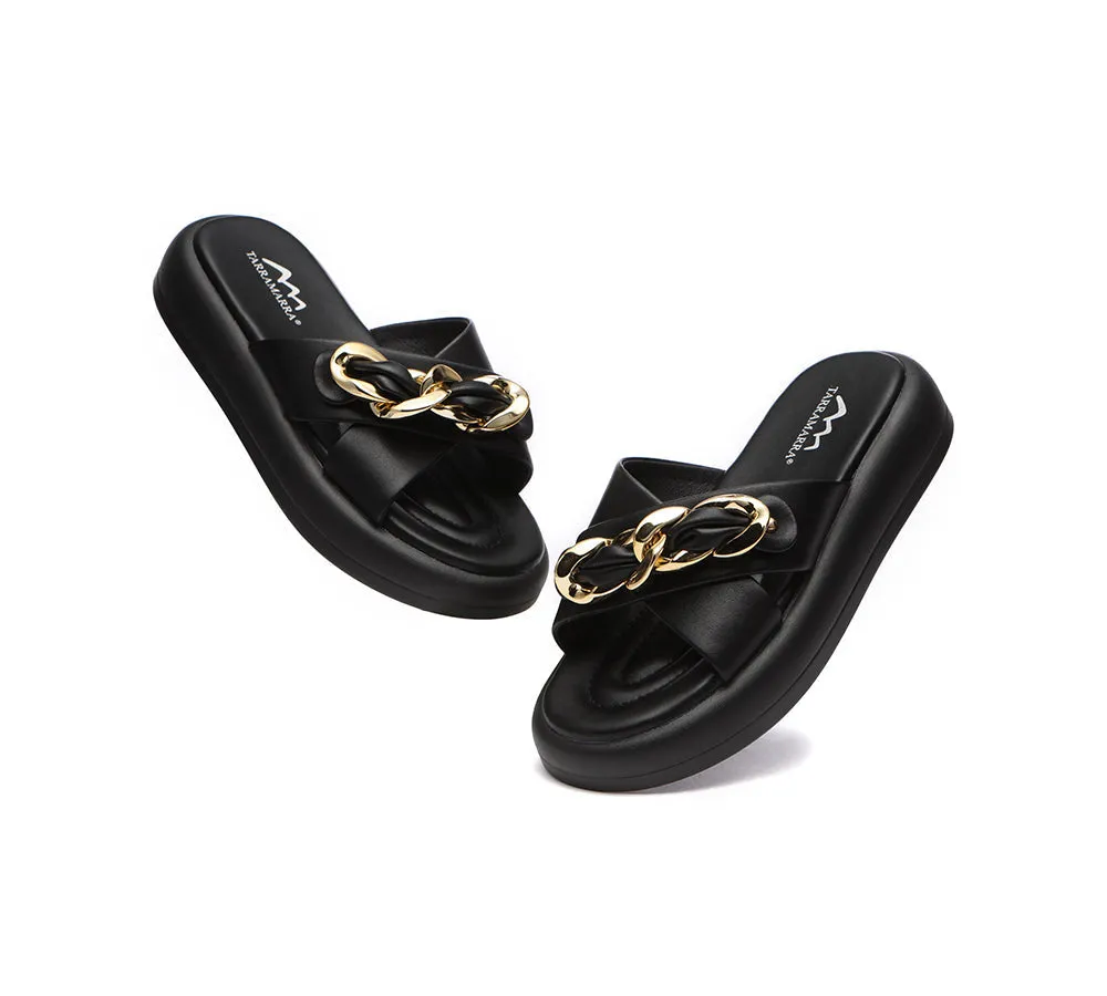 Metal Embellished Platform Slides Women Chiffon