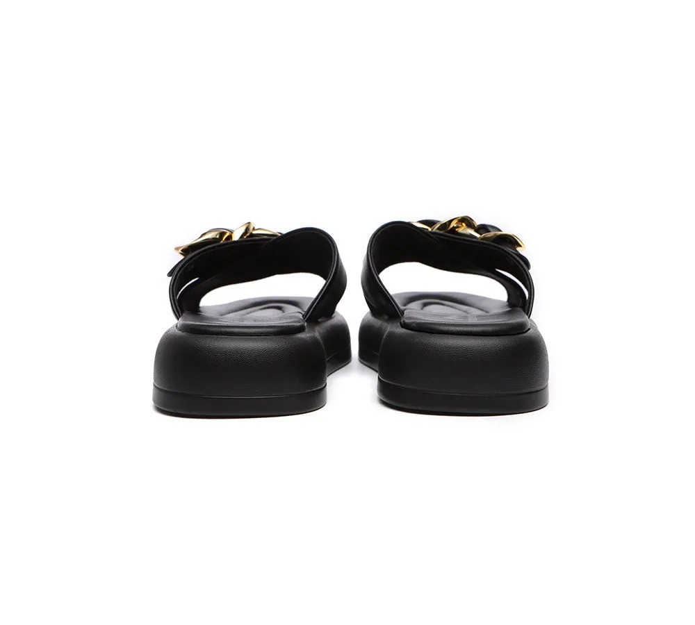 Metal Embellished Platform Slides Women Chiffon