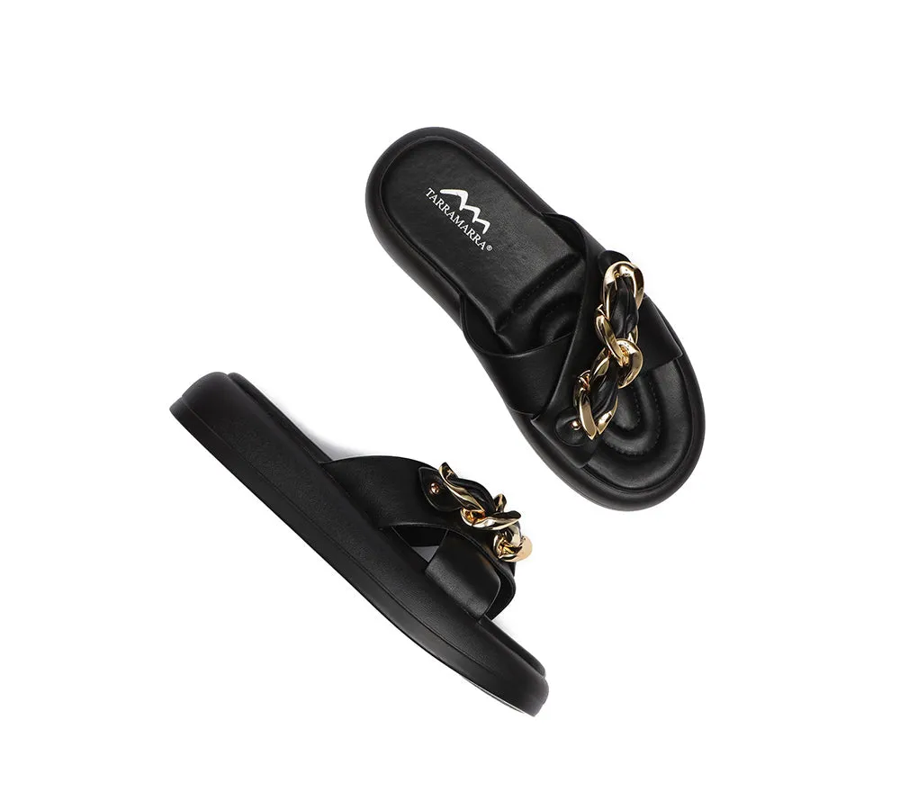 Metal Embellished Platform Slides Women Chiffon