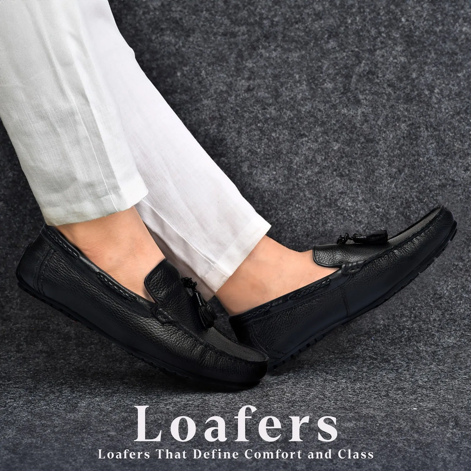 Textured Leather Black Moccasins Loafer