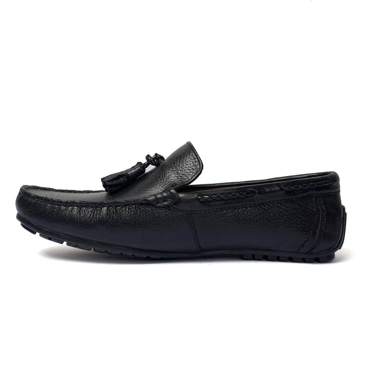 Textured Leather Black Moccasins Loafer