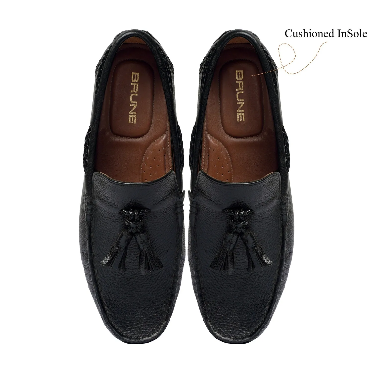 Textured Leather Black Moccasins Loafer