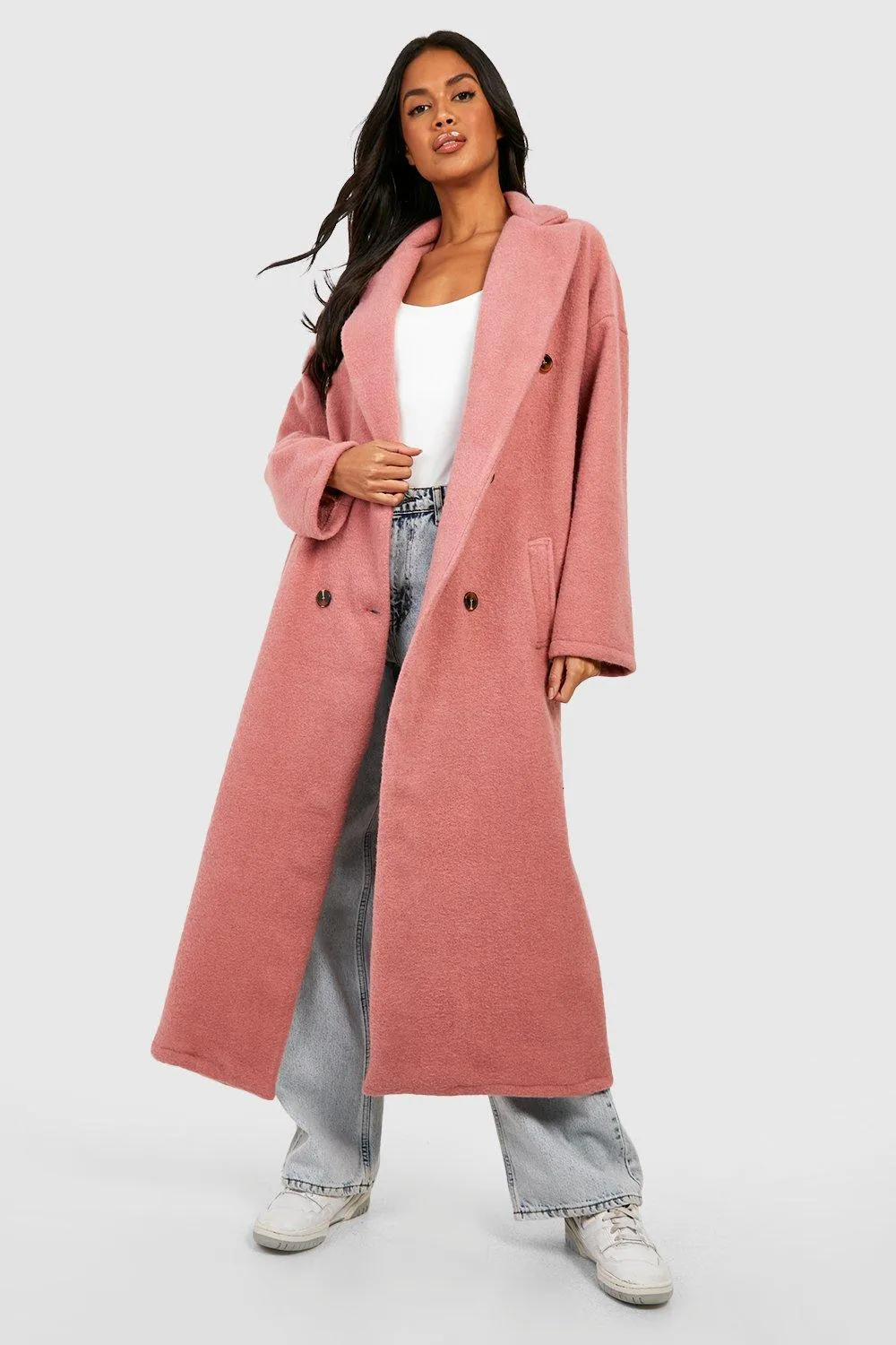 Textured Wool Look Double Breasted Coat