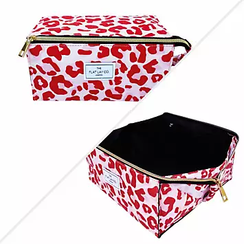 The Flat Lay Co. Pink Leopard Open Flat Makeup Box Bag | Kaleidoscope