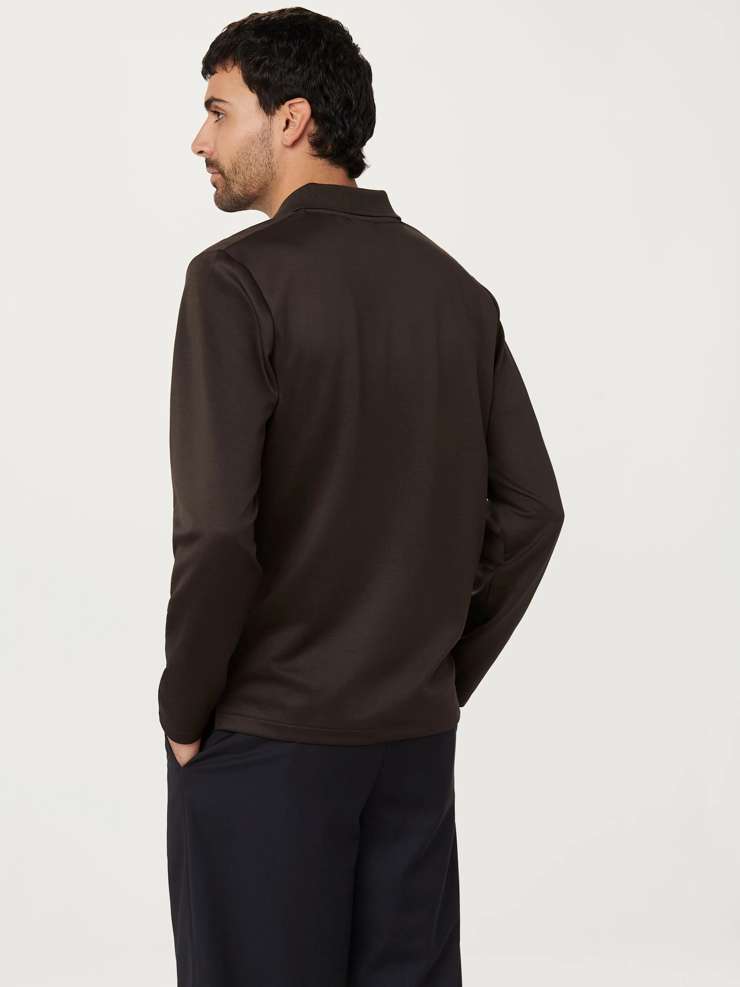 The Long Sleeve Johnny Collar Polo in Dark Chocolate