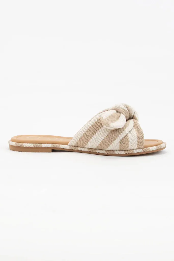 The Rachael Striped Knot Slides - Taupe