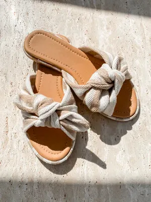 The Rachael Striped Knot Slides - Taupe