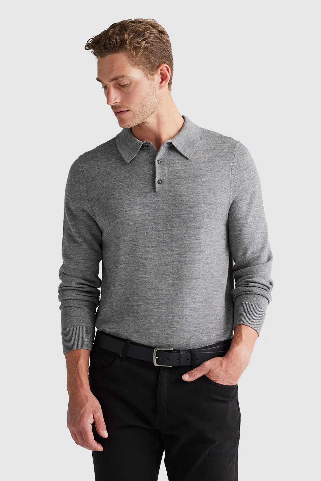 Toorallie Fine Knit Polo Mid Grey