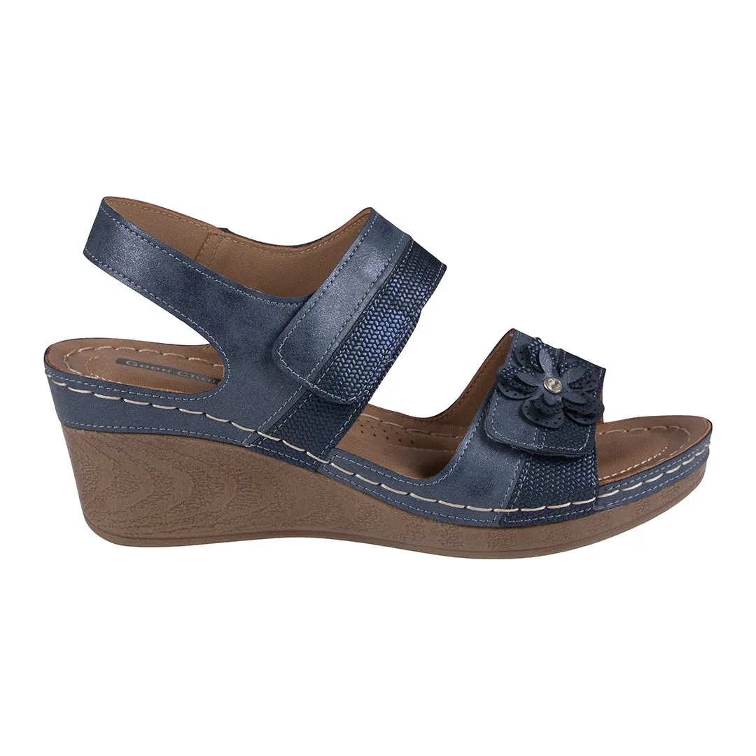 Tulip Velcro Blue Double Band Flower Wedge Sandals