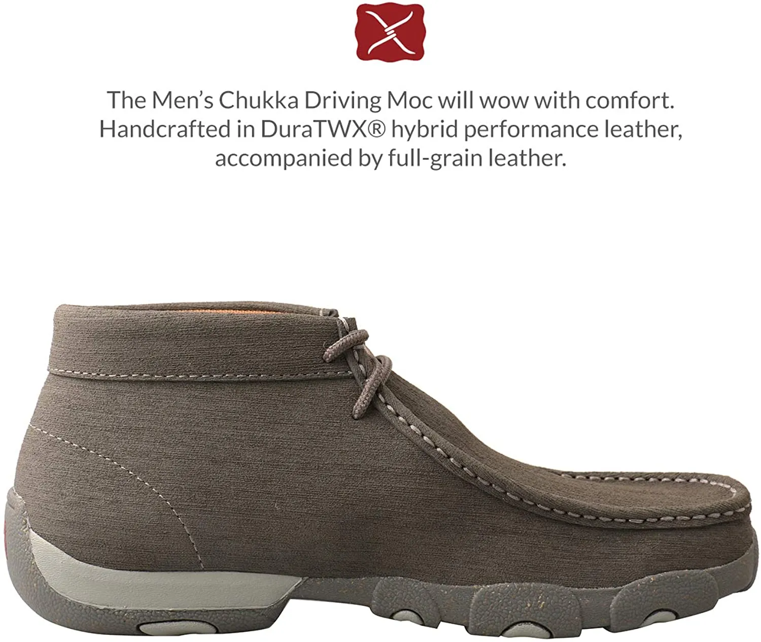 Grey Chukka Driving Shoes for Men with Moc Toe by Twisted X.