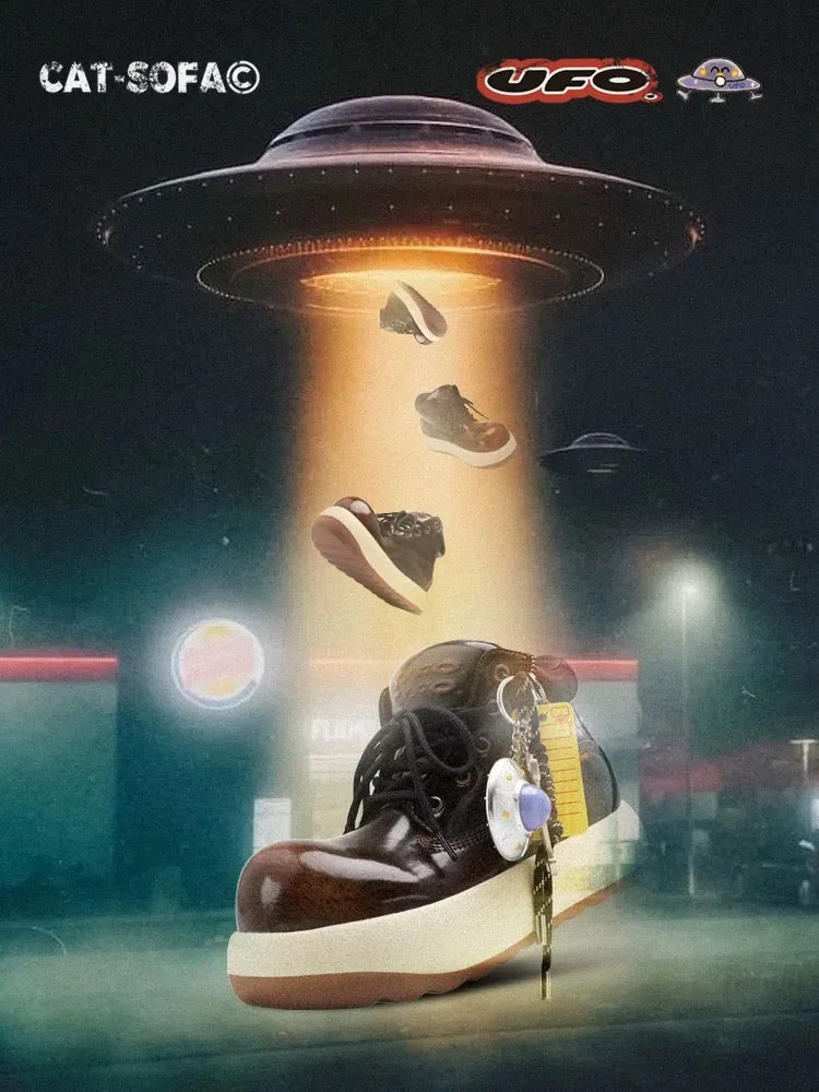 [UFO Series] Cat and Sofa/New Martin Boots Ugly Cute Big Head Boots Rubbed Color Old Brown Short Boots