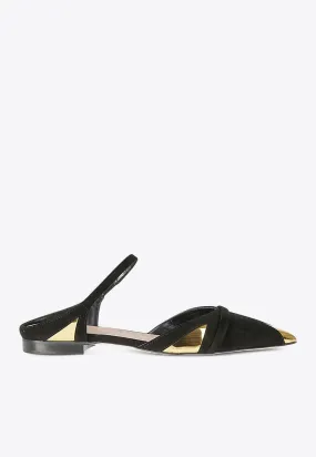 Uma Pointed-Toe Flat Mules in Suede