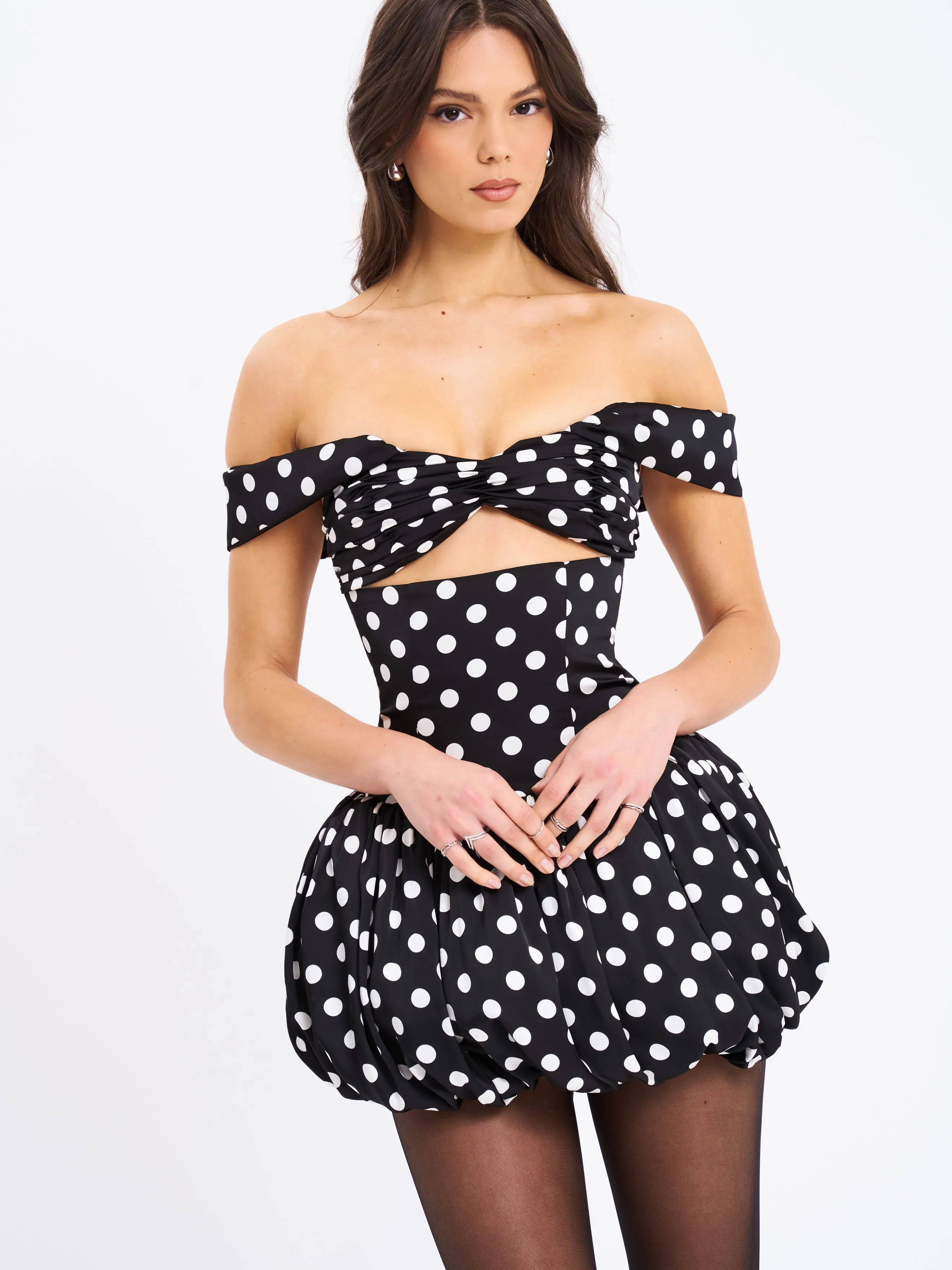 Umika Black Polka Dots Bubble Hem Mini Dress