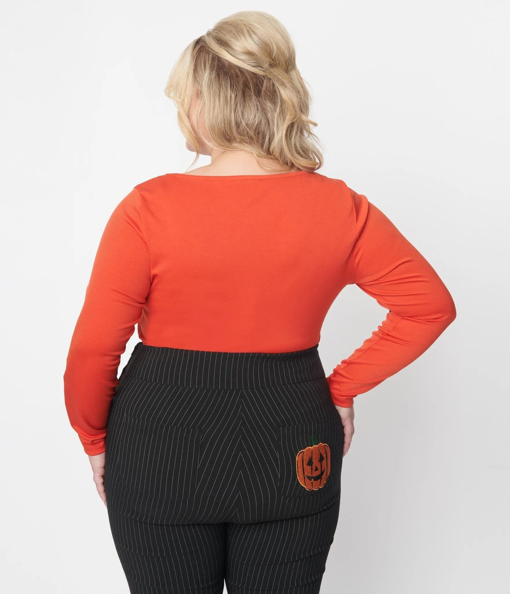 Vintage Orange Black Bat Bow Long Sleeve Top