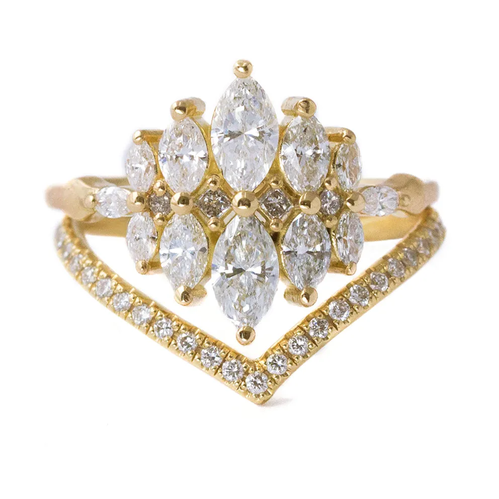 Unusual Engagement Ring Set with Marquise Diamonds