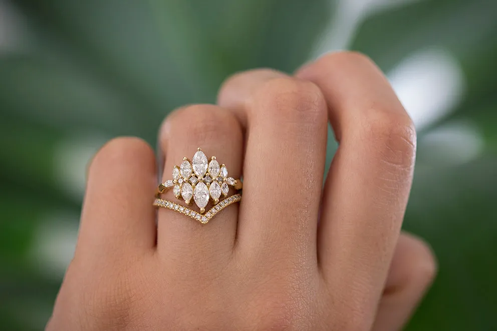 Unusual Engagement Ring Set with Marquise Diamonds