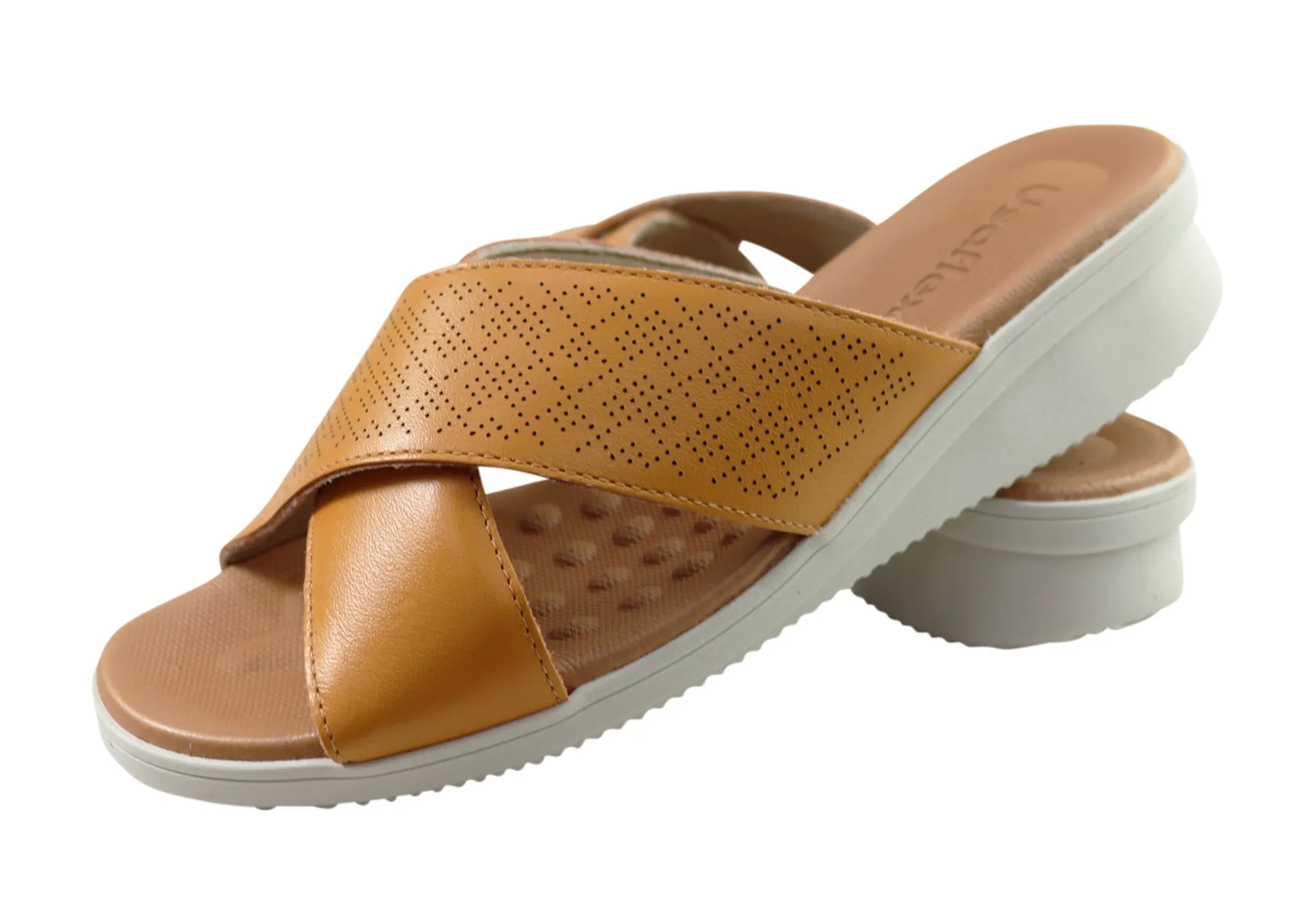 Usaflex Ginni Womens Comfort Leather Slides Sandals Made In Brazil