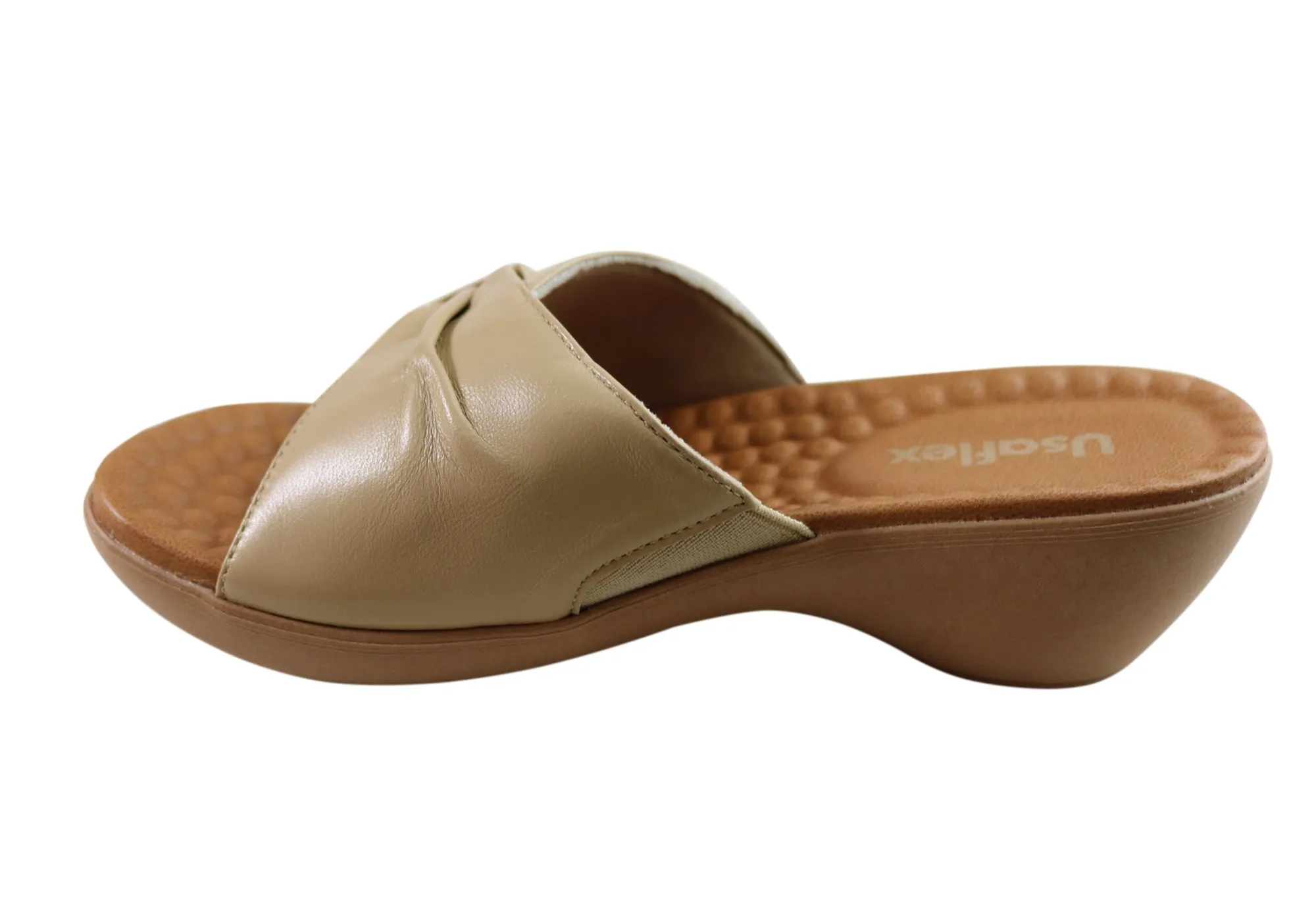 Usaflex Lucie Womens Comfort Leather Slides Sandals Made In Brazil