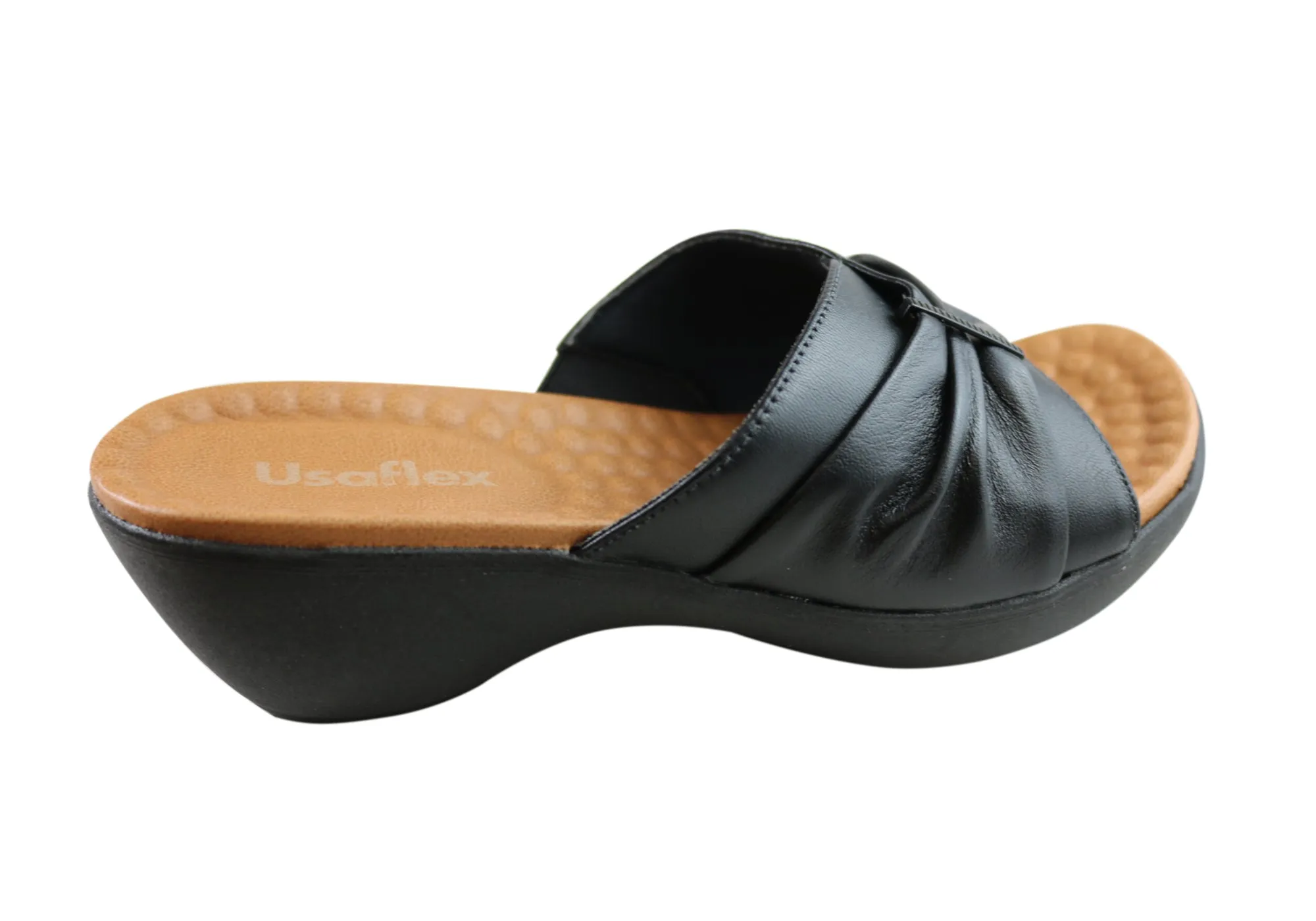 Usaflex Lucie Womens Comfort Leather Slides Sandals Made In Brazil