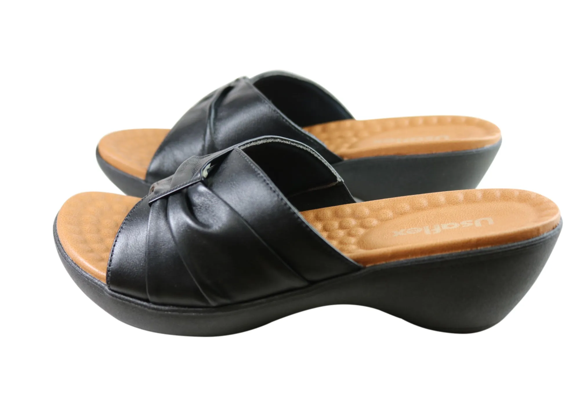 Usaflex Lucie Womens Comfort Leather Slides Sandals Made In Brazil