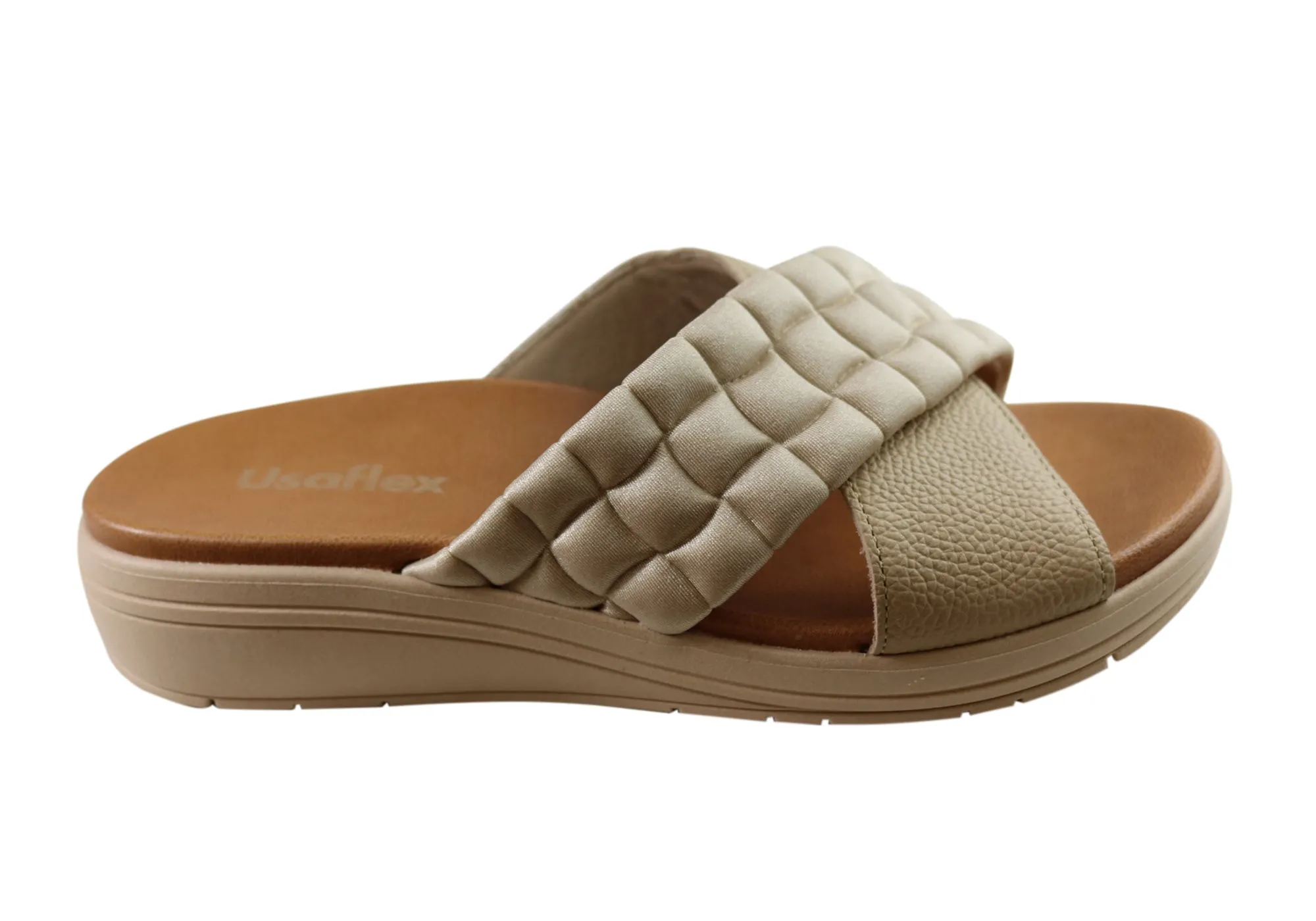 Usaflex Mela Womens Comfort Leather Slides Sandals Made In Brazil