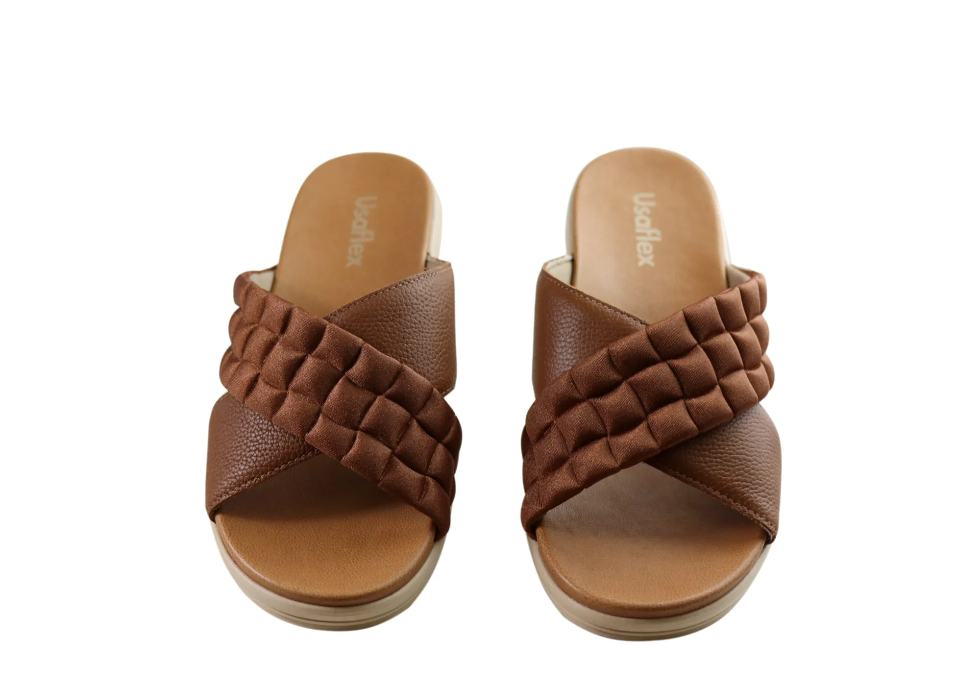 Usaflex Mela Womens Comfort Leather Slides Sandals Made In Brazil