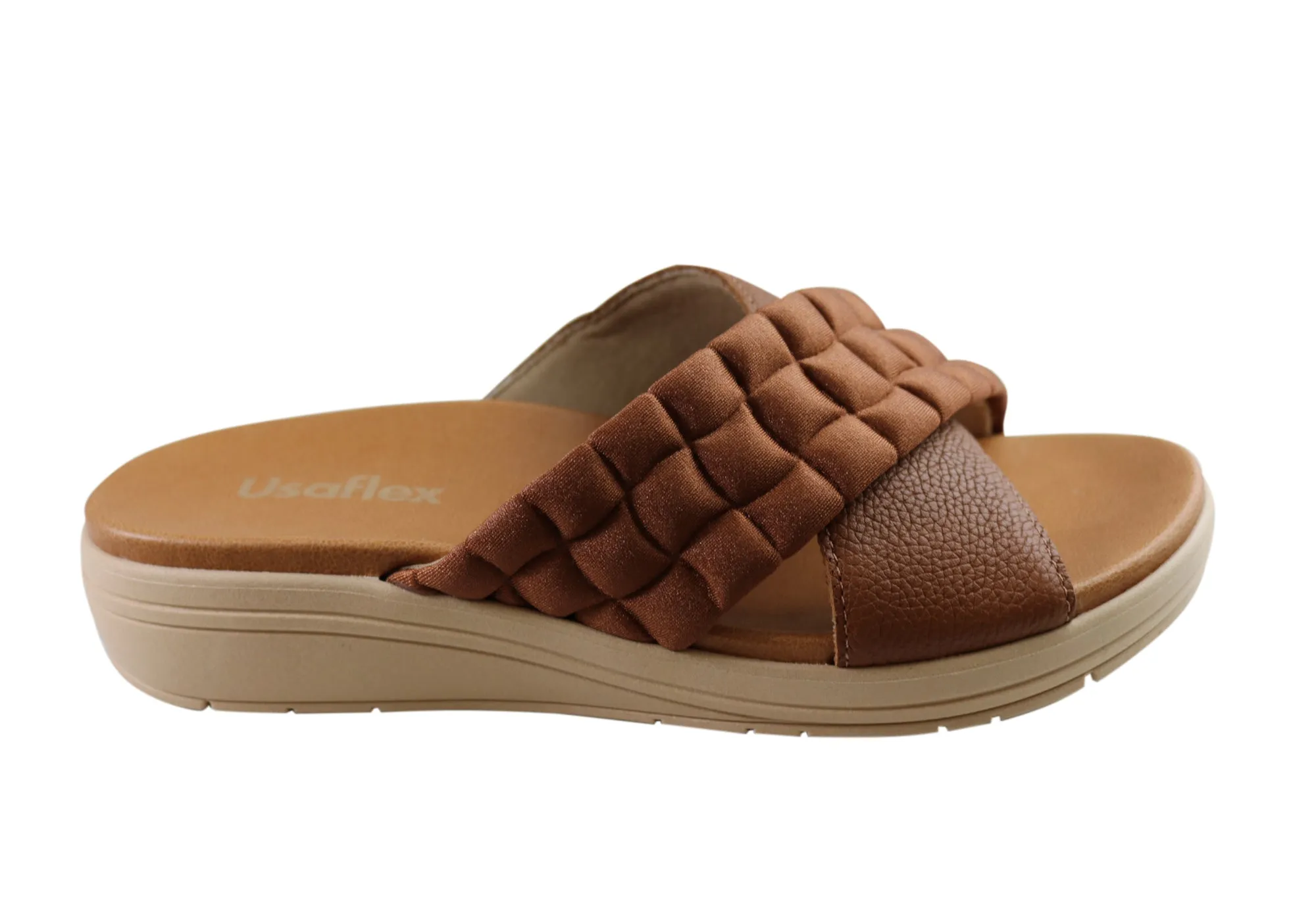 Usaflex Mela Womens Comfort Leather Slides Sandals Made In Brazil