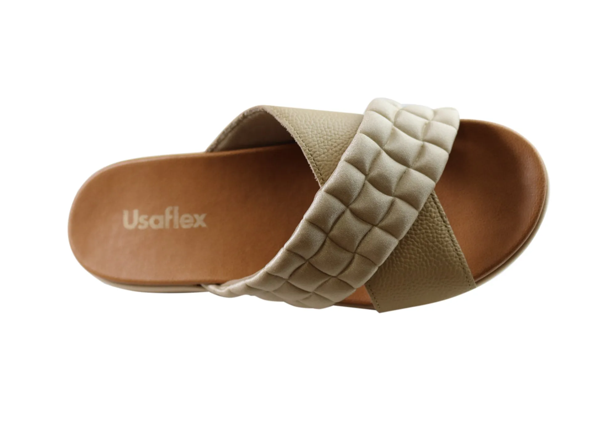 Usaflex Mela Womens Comfort Leather Slides Sandals Made In Brazil