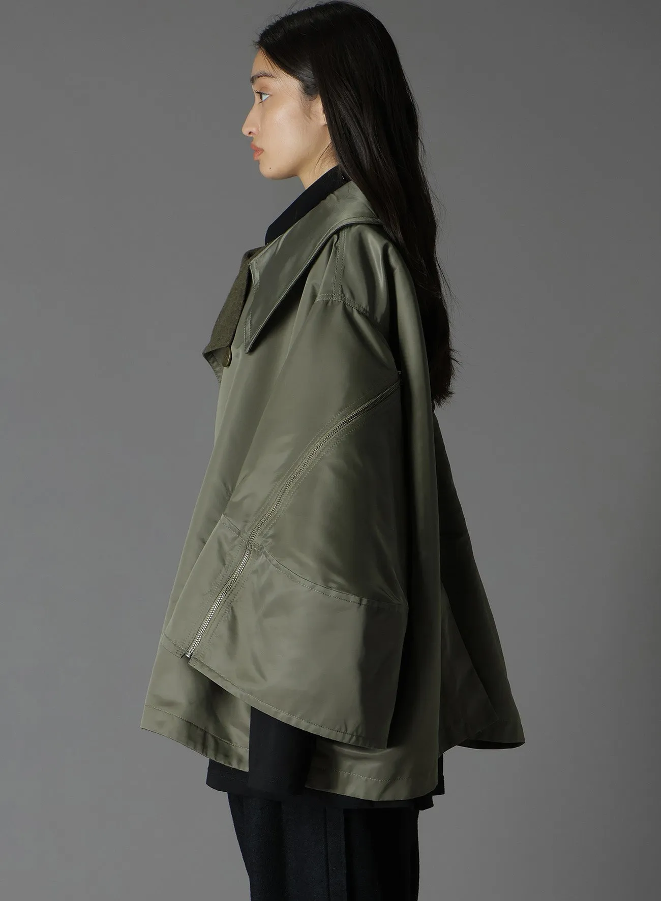 VARIOUS MATERIAL COMBINATION REVERSIBLE  SLEEVE ZIPPER COAT