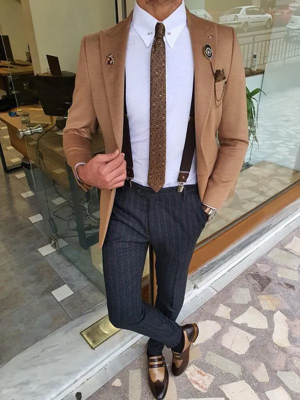 Beige Slim Fit Wool Blazer