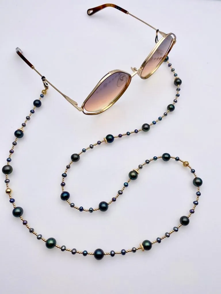 Freshwater Pearls Glasses Chain - Versatile Black Pearl Eyeglass Holder