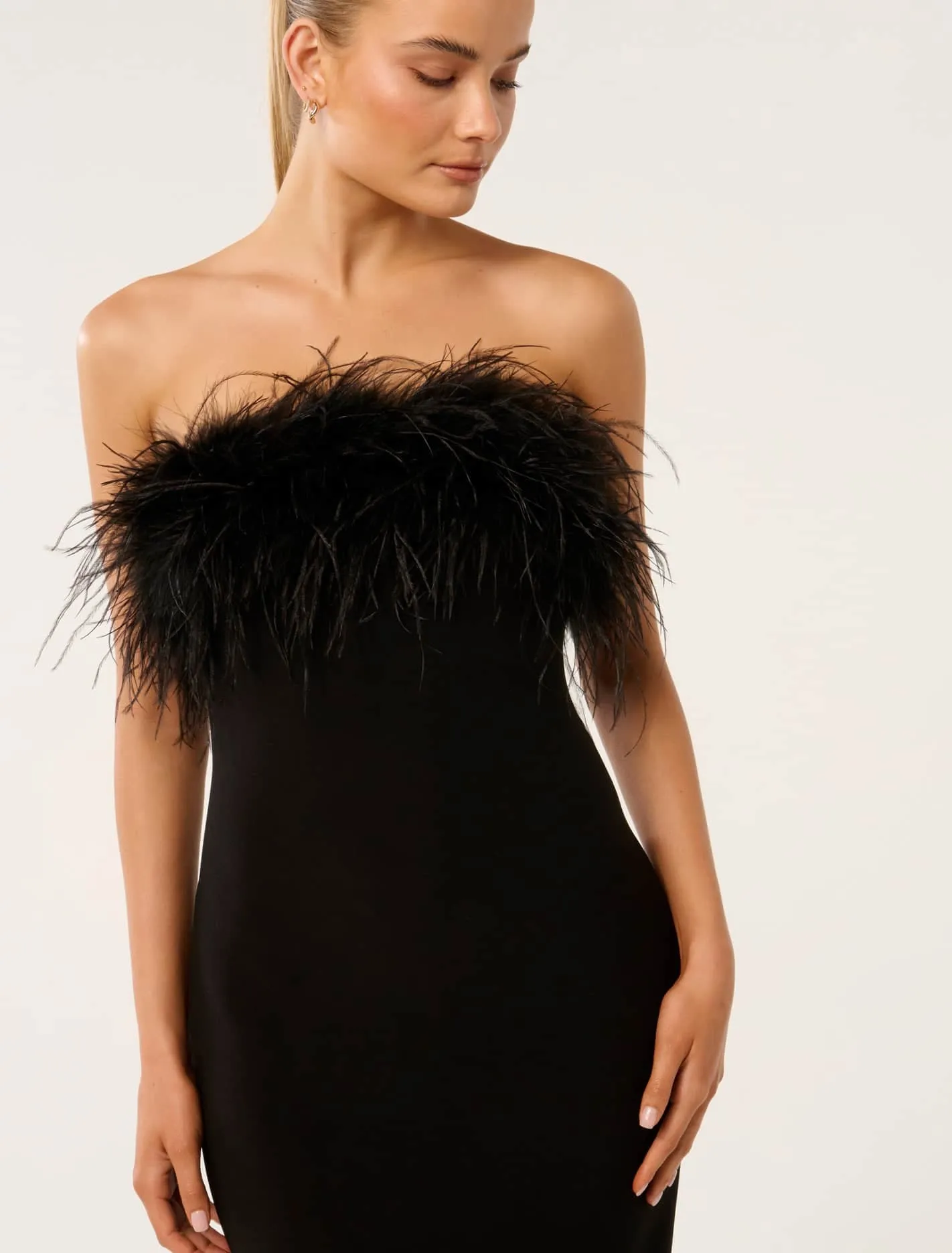 Vianna Feather-Trim Strapless Dress