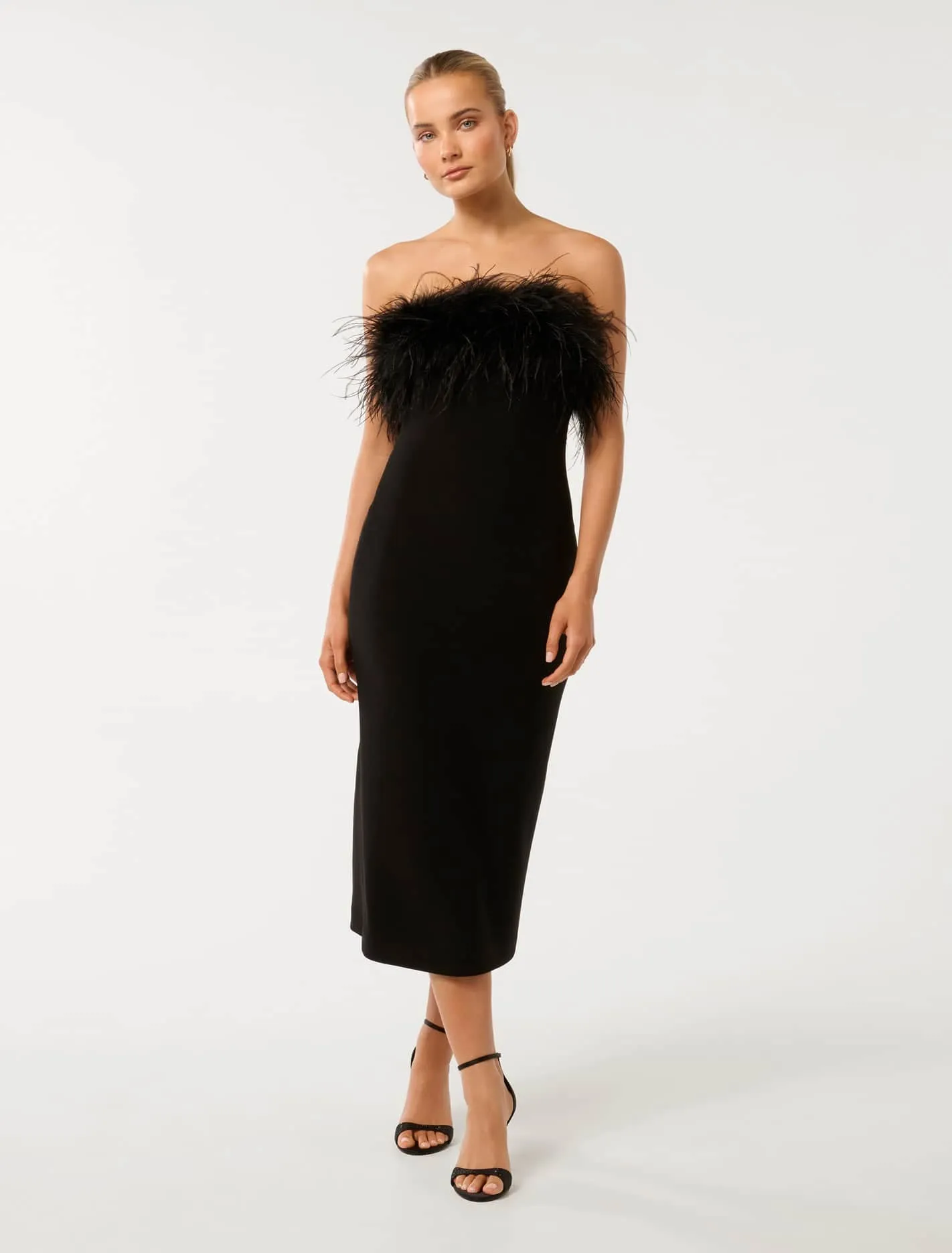 Vianna Feather-Trim Strapless Dress