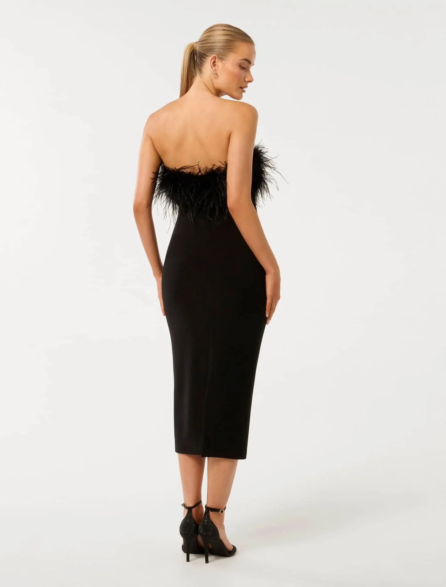 Vianna Feather-Trim Strapless Dress