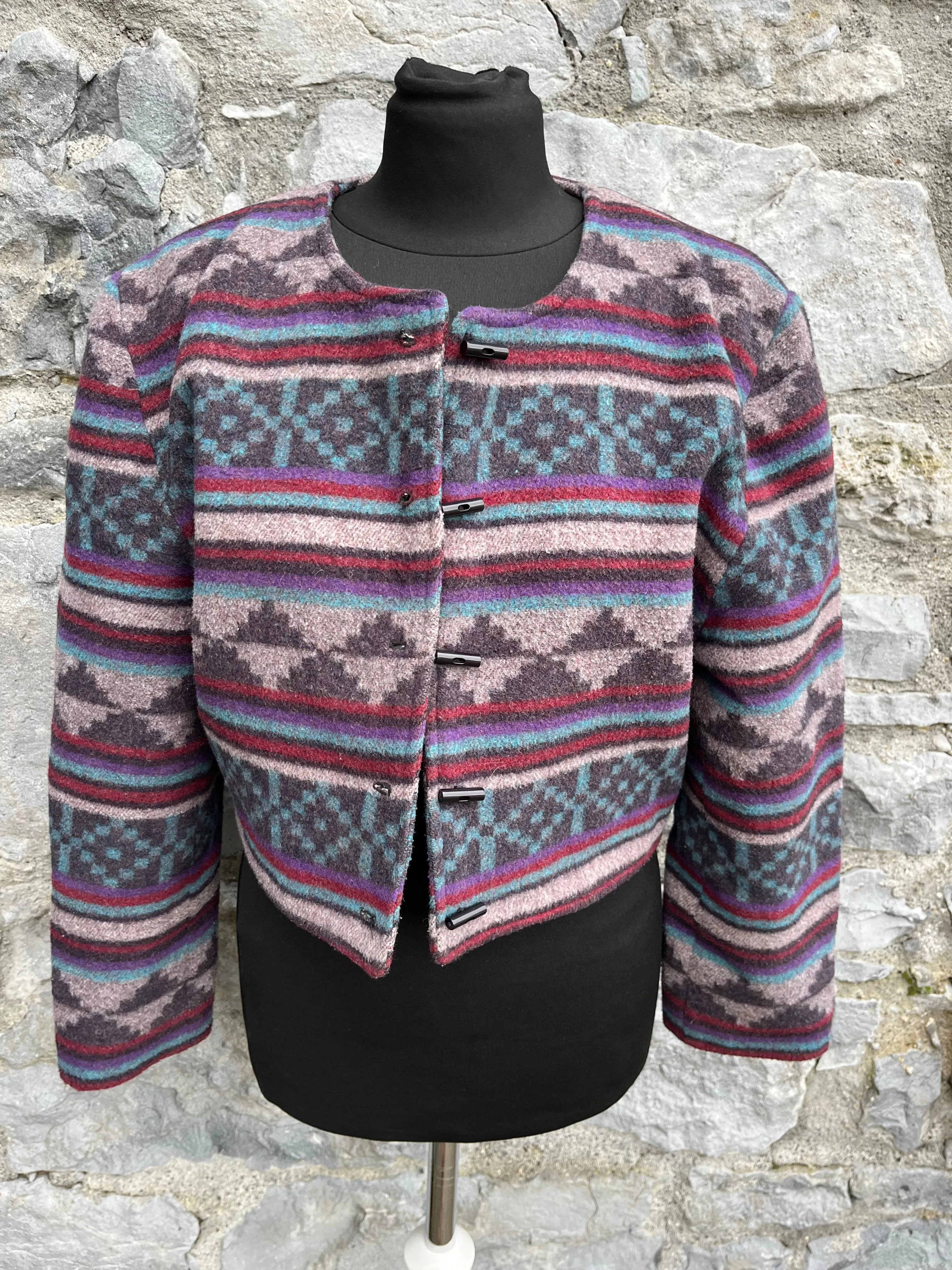 Vintage 80s Aztec Print Fleece Jacket UK Size 8-10